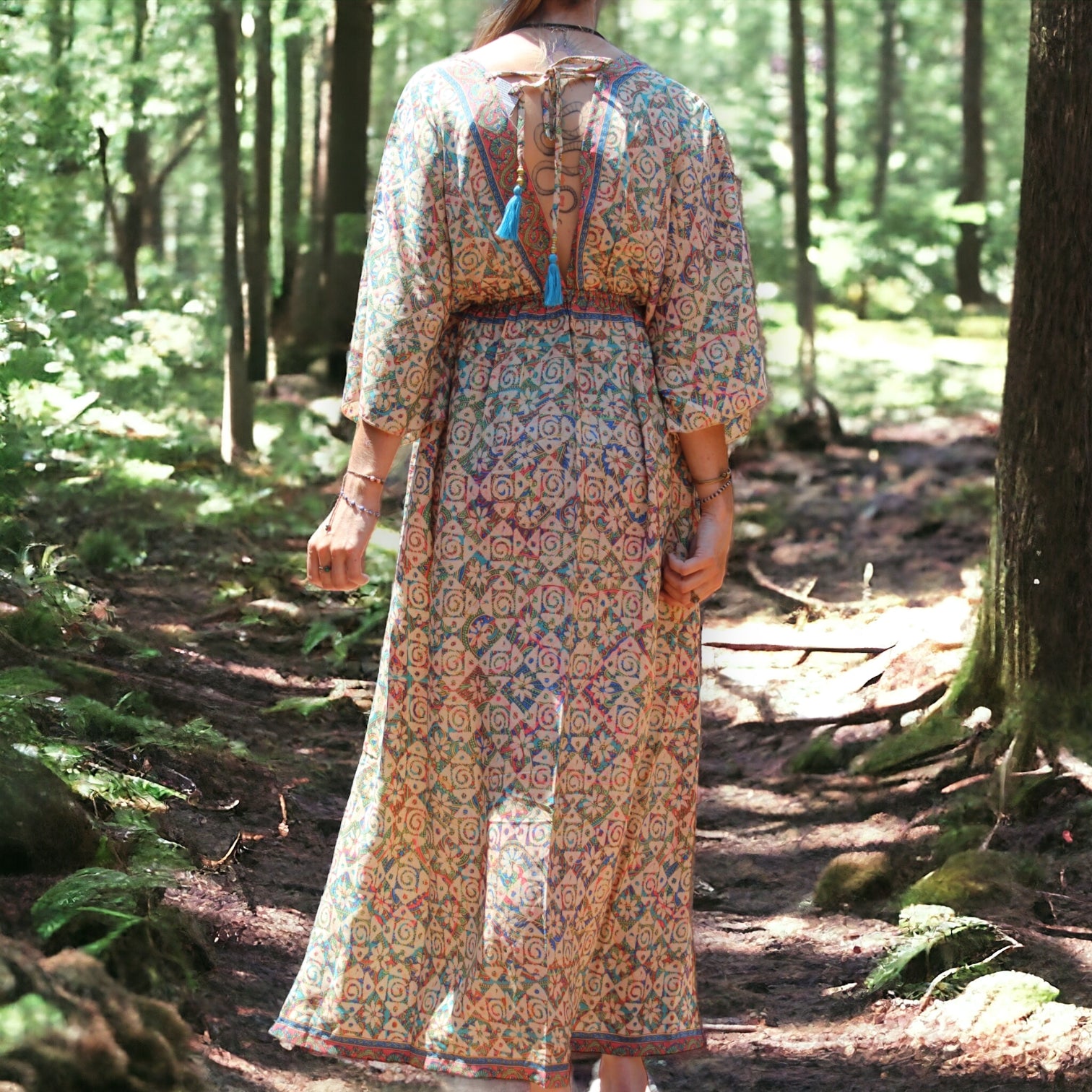 Elegant Boho Dress with Intricate Patterns - Perfect for Festivals and Casual Outings