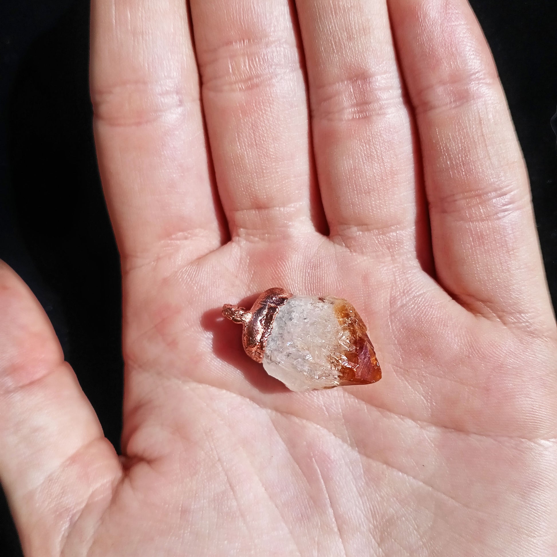 Raw Citrine Crystal Pendant – Natural Variation Shown in Palm for Scale