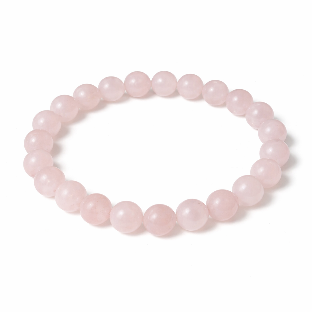 Rose Quartz Crystal Beaded Bracelet on a white background