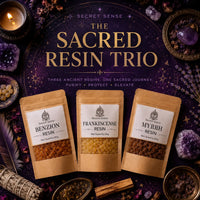 Frankincense, myrrh and benzoin (loban) resin tears in a sacred trinity set
