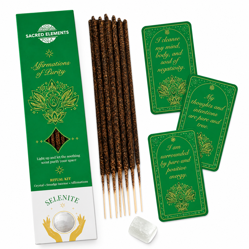 Sacred Elements Selenite Smudge and Incense Kit – Purity Ritual Set