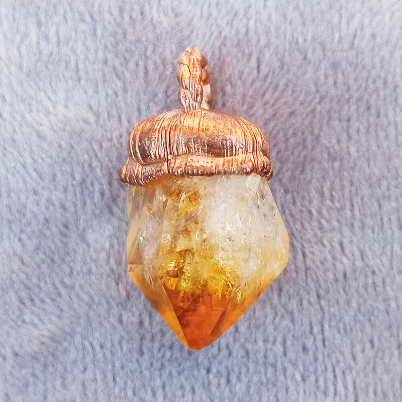 Side View of Citrine Pendant with Electroformed Copper – Ethically Sourced Crystal