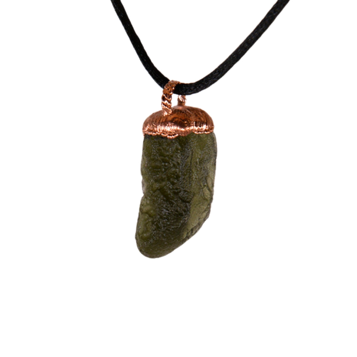 Side View of Genuine Moldavite Pendant – Chakra Healing Crystal