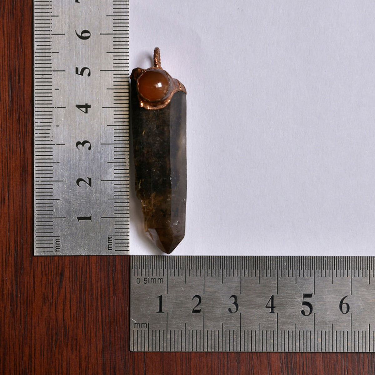 Smoky Quartz Pendant with Carnelian – Size Reference in mm for Crystal Jewellery