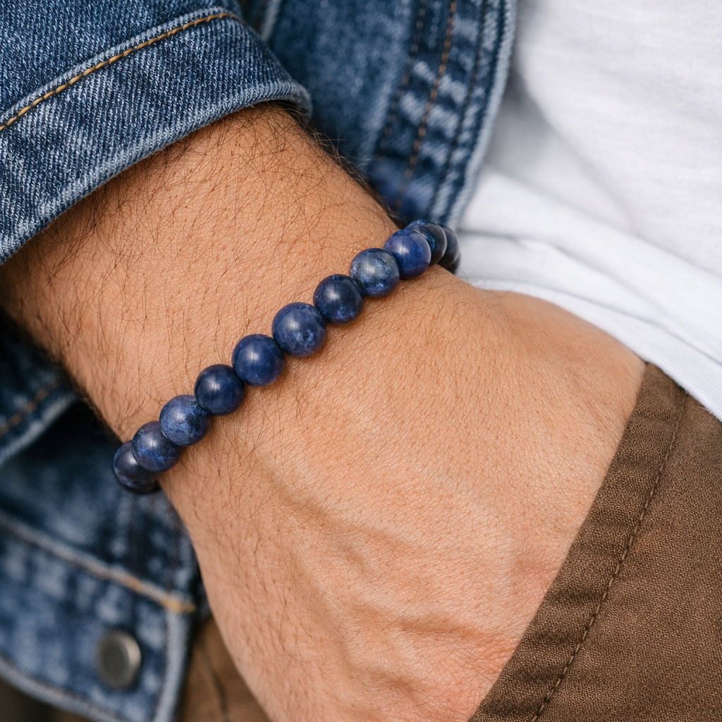 Sodalite Crystal Bracelet 10mm – Natural Blue Communication Jewellery 18cm Elastic