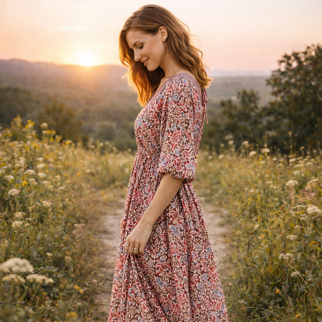 sunset toned paisley bohemian dress Secret Sense
