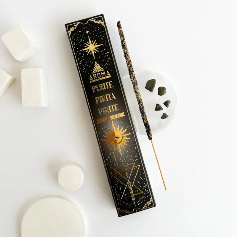 Aroma Crystal Scents - Pyrite Incense Sticks with Crystals