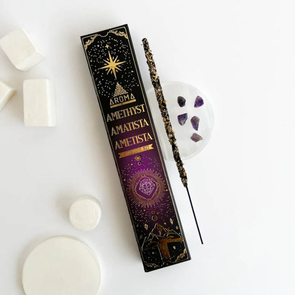 Aroma Crystal Scents - Amethyst Incense Sticks with Crystals