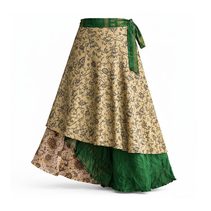 Emerald Horizon Silk Wrap Skirt