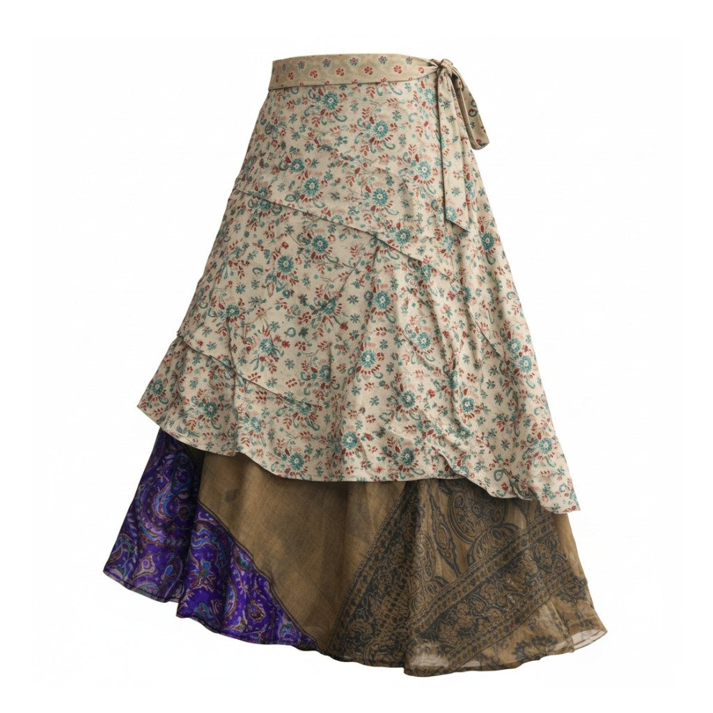 Verdant Whisper Silk Wrap Skirt