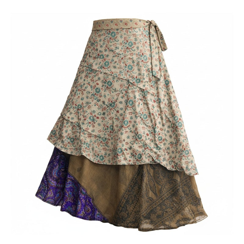 Verdant Whisper Silk Wrap Skirt