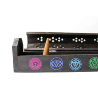 Chakra Incense Holder Black wooden ash box
