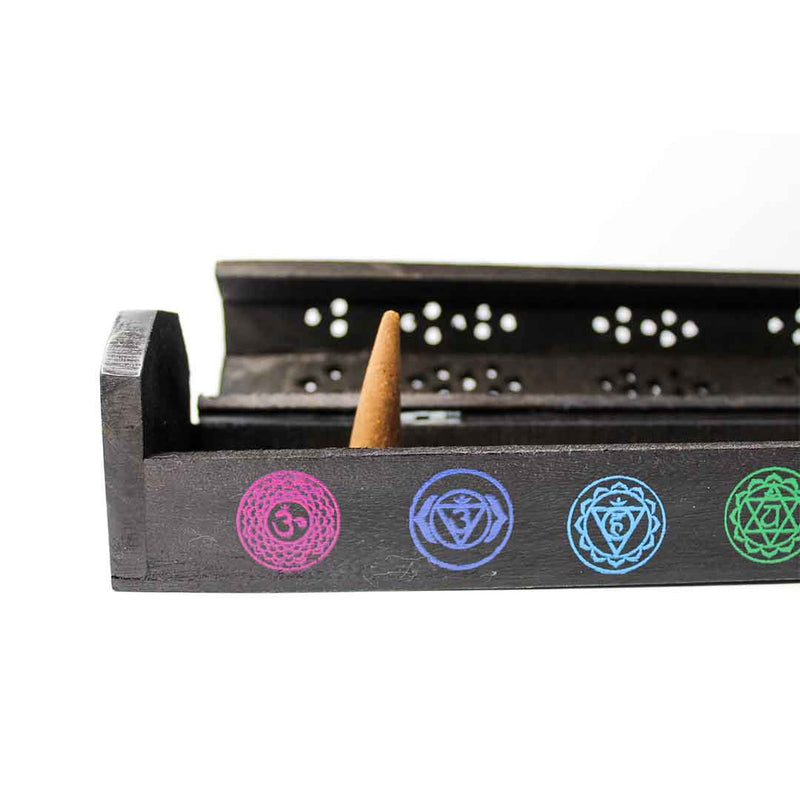 Chakra Incense Holder Black wooden ash box