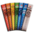 Colorful packaging of HEM 7 Chakras Incense Sticks featuring symbols of the seven chakras, emphasizing natural and holistic wellness.