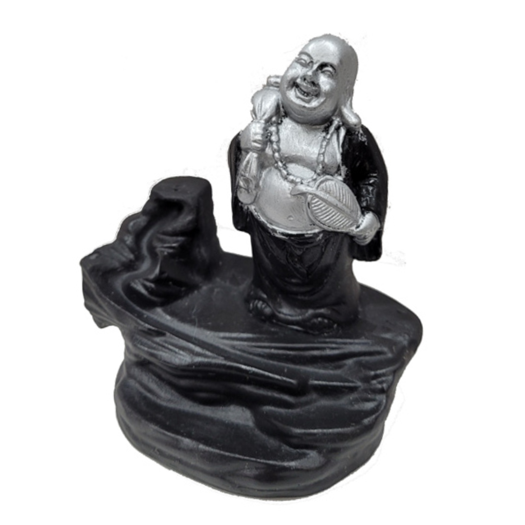 Laughing Buddha Backflow Burner - 10cm Black & Silver