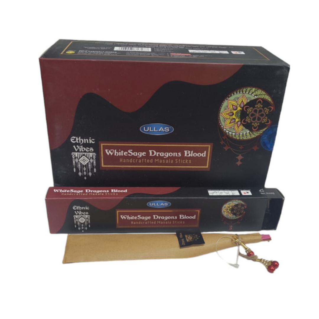 Ullas Ethnic Vibes - White Sage & Dragon's Blood Masala Incense Sticks Box